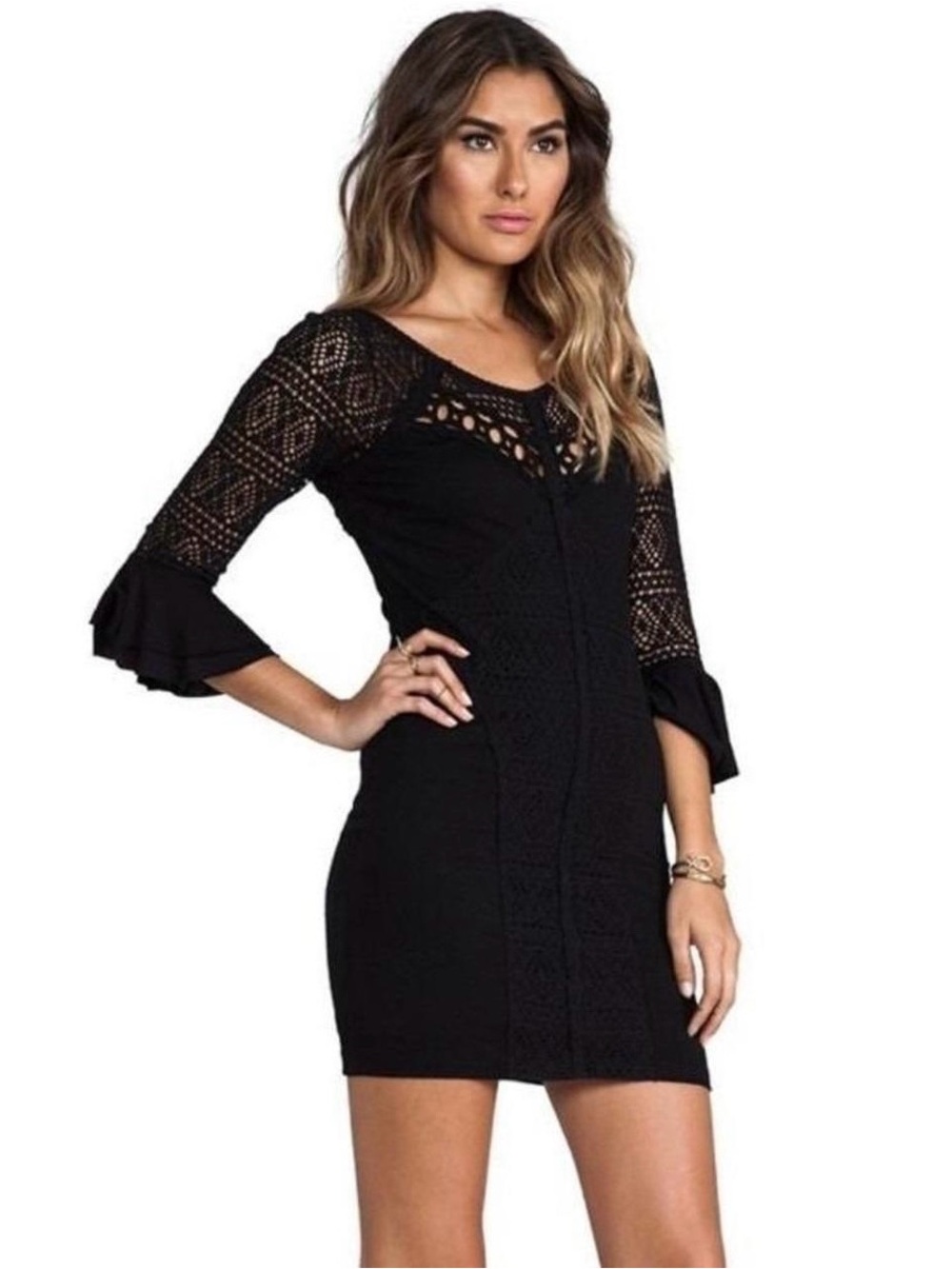 Free People City Girl Bodycon Black Mini Dress Sz S